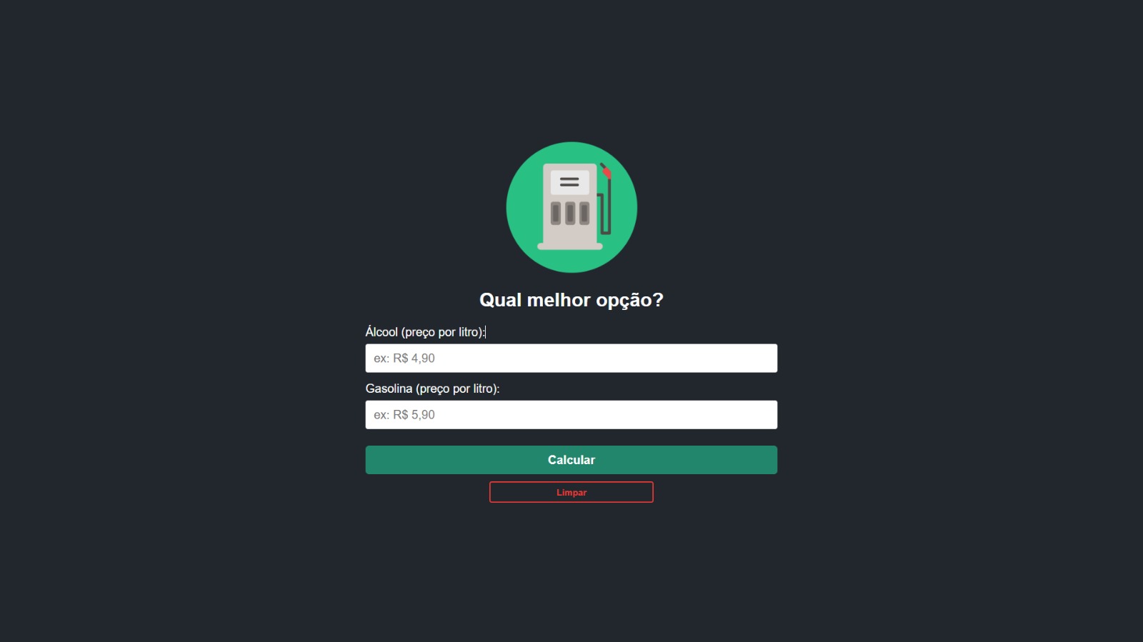 Tela do projeto Calculadora de Combustível